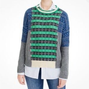 The Reeds x J. Crew Fair Isle Crewneck Wool Blend Sweater Gray Blue Green